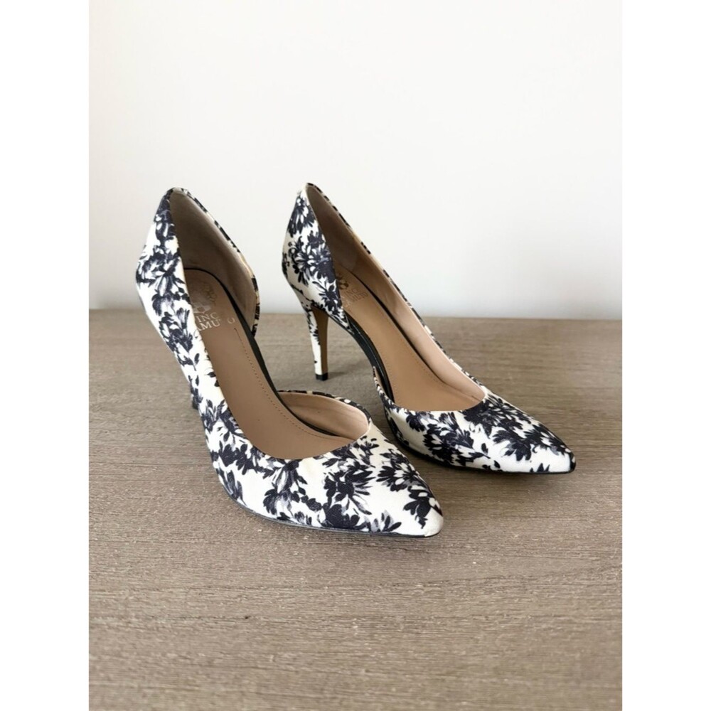 Vince Camuto d'Orsay Halona Pump in Black and White Floral Fabric Size 6.5